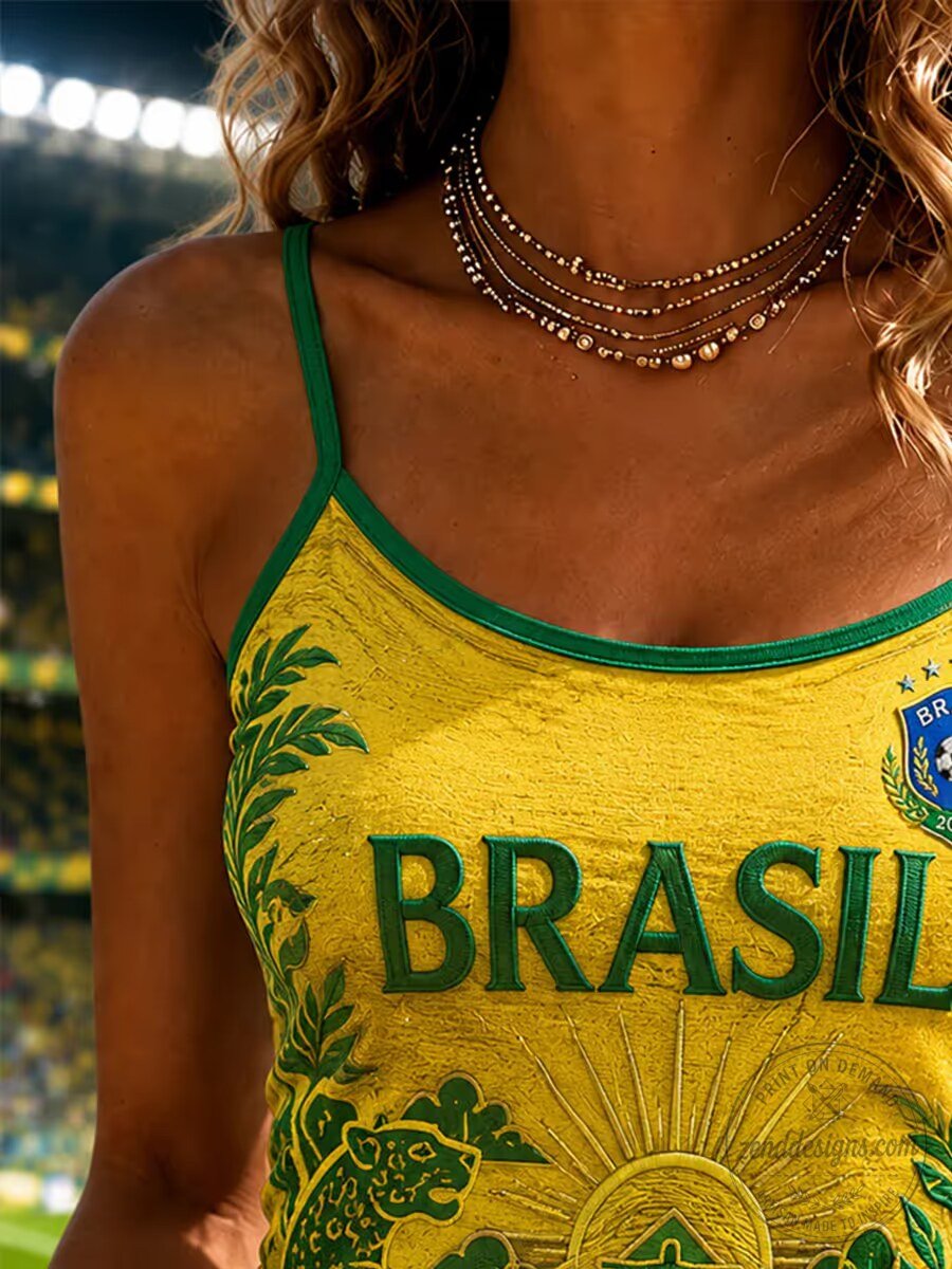 Brazil National Football Team Women's Yellow and Green Tank Top 3 Brazil National Football Team Women