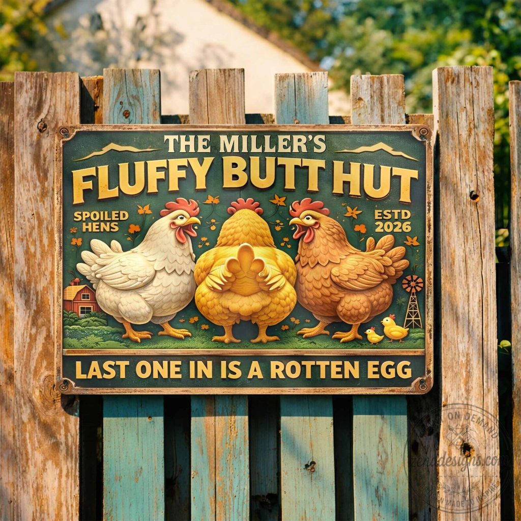 Farmers Fluffy Butt Hut Spoiled Hens Last One In Is A Rotten Egg Metal Plaque Farmers Fluffy Butt Hut Spoiled Hens Last One In Is A Rotten Egg Metal Plaque