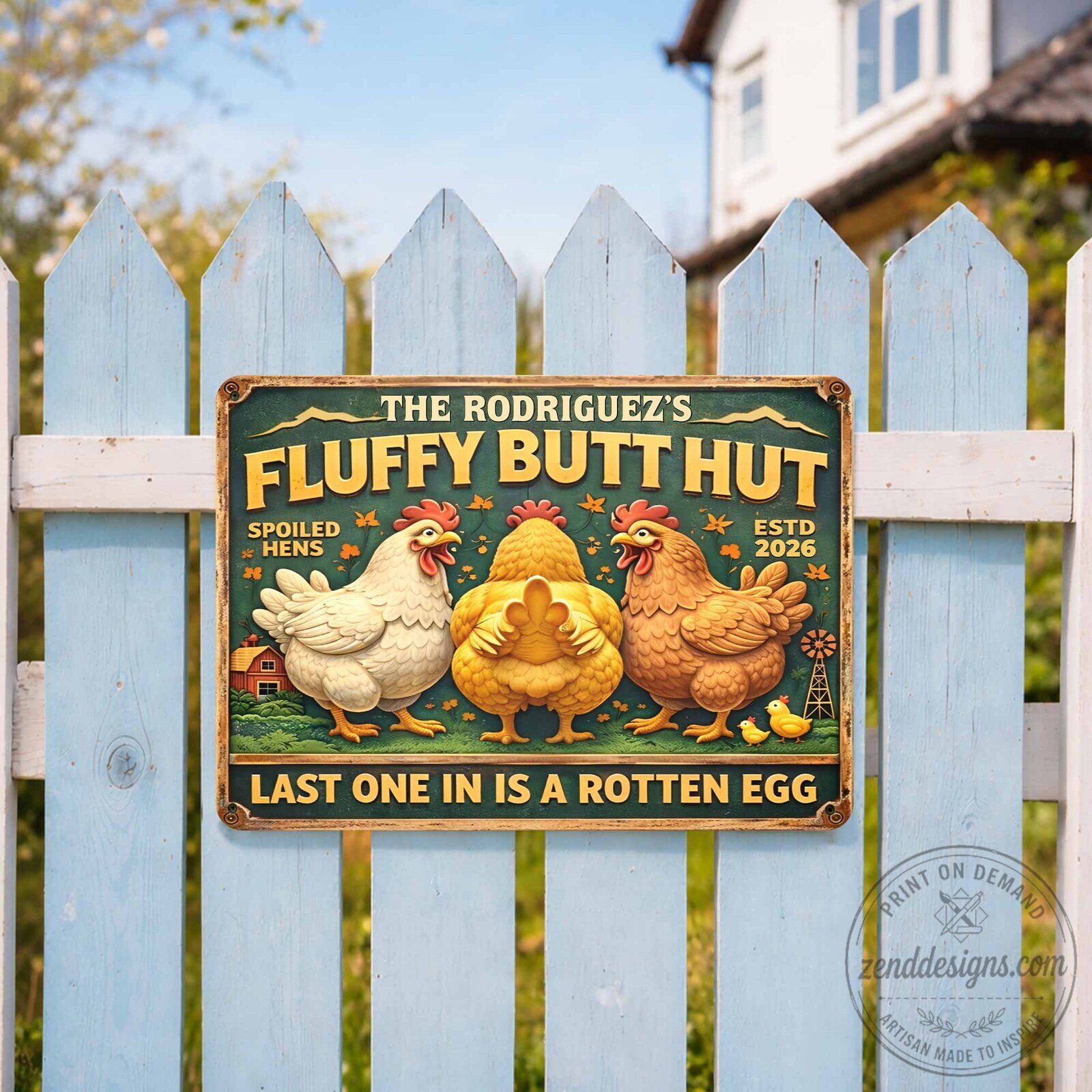 Farmers Fluffy Butt Hut Spoiled Hens Last One In Is A Rotten Egg Metal Plaque 12 Farmers Fluffy Butt Hut Spoiled Hens Last One In Is A Rotten Egg Metal Plaque