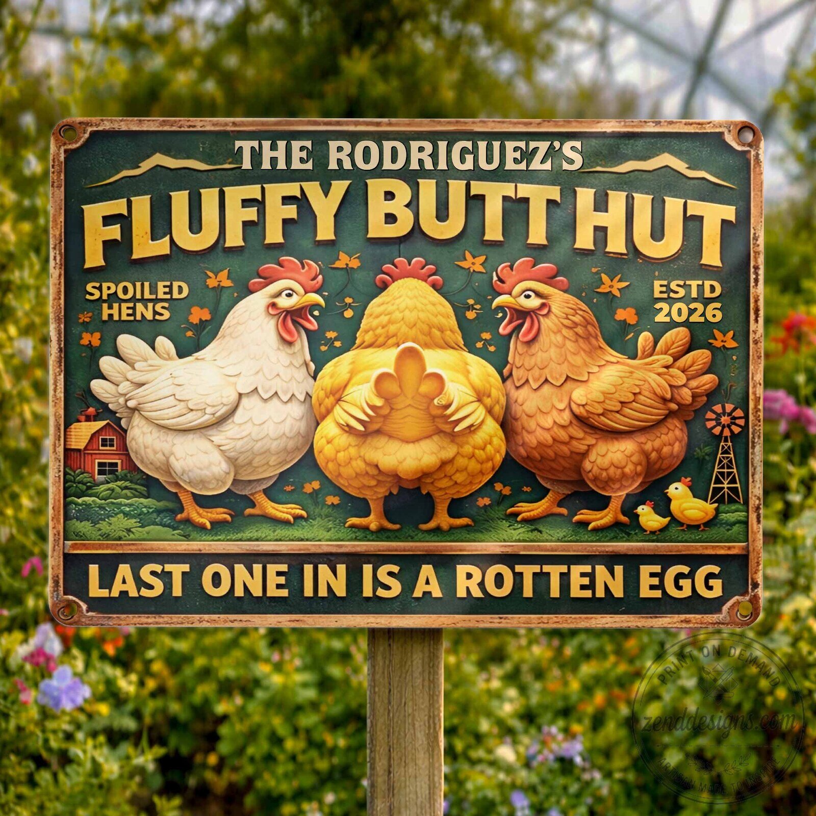 Farmers Fluffy Butt Hut Spoiled Hens Last One In Is A Rotten Egg Metal Plaque 16 Farmers Fluffy Butt Hut Spoiled Hens Last One In Is A Rotten Egg Metal Plaque