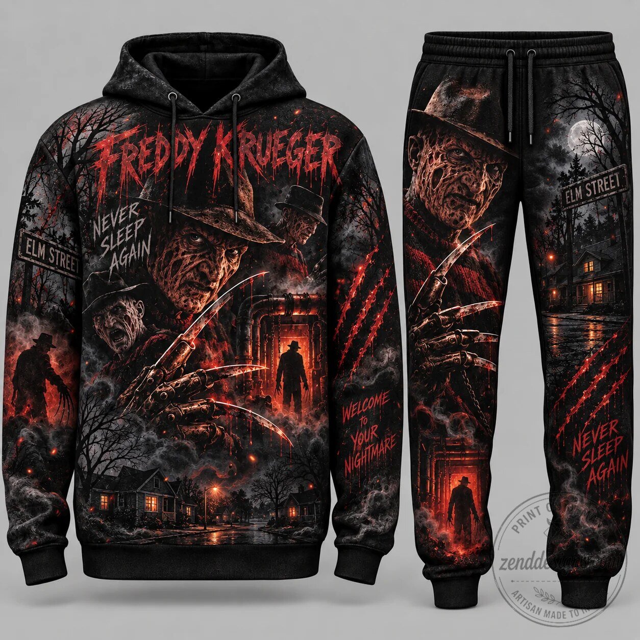 Pennywise You'll Float Too Horror Movie Halloween Costume Hoodie and Pants Set 10 Pennywise You