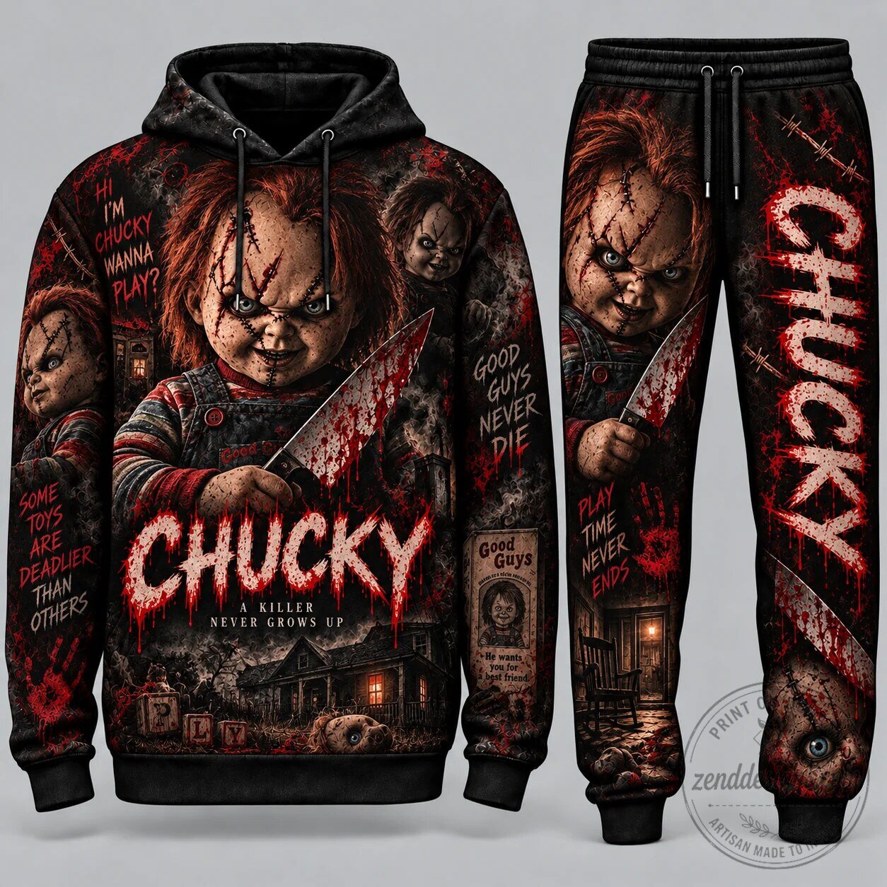 Pennywise You'll Float Too Horror Movie Halloween Costume Hoodie and Pants Set 11 Pennywise You