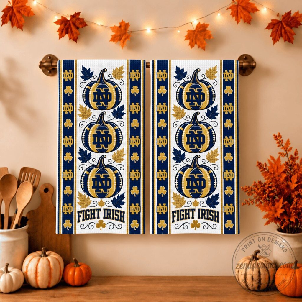 Notre Dame Fighting Irish Football Pumpkin Autumn Kitchen Towel Notre Dame Fighting Irish Football Pumpkin Autumn Kitchen Towel