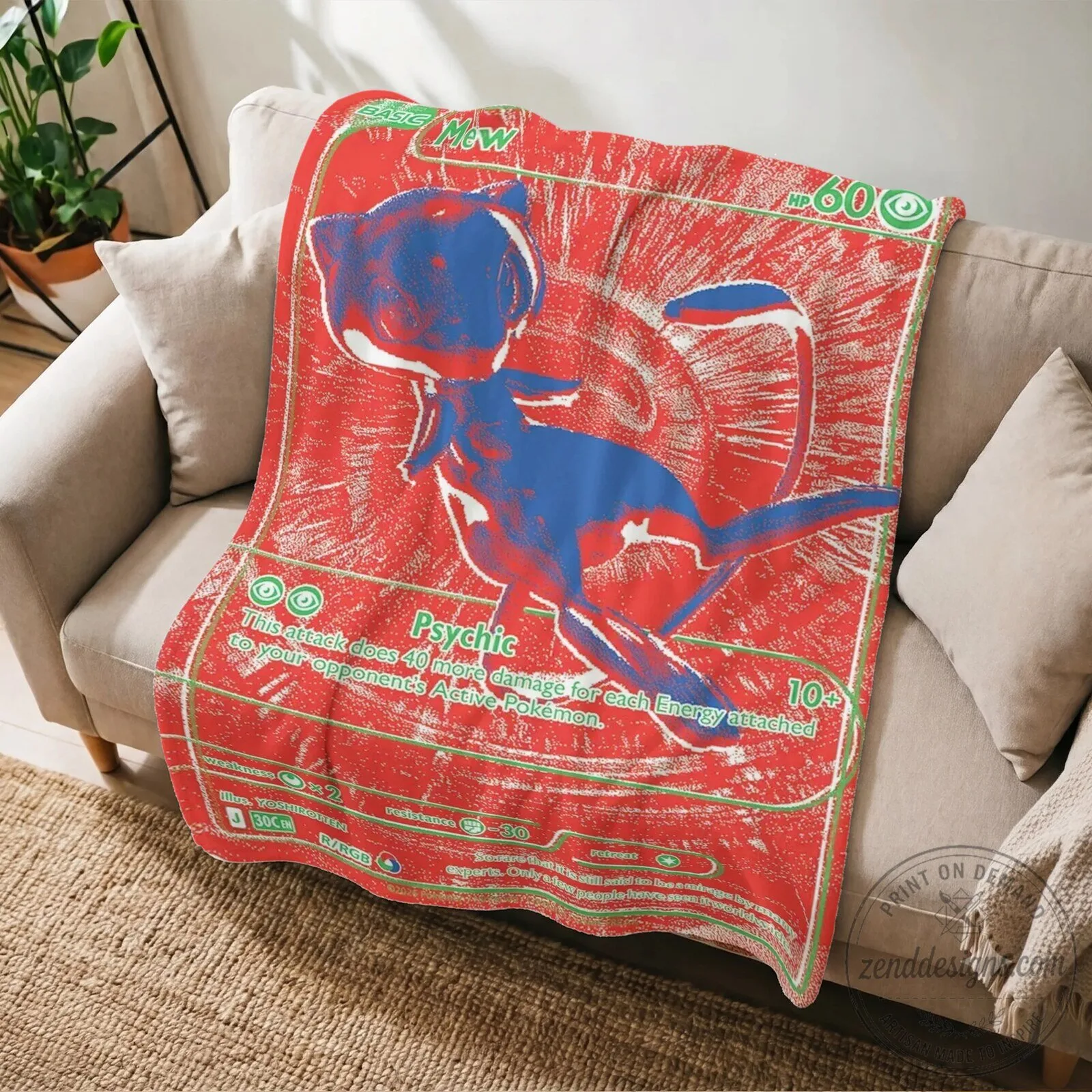 Pokemon Mew Psychic Trading Card Game Design Fleece Blanket 3 Pokemon Mew Psychic Trading Card Game Design Fleece Blanket