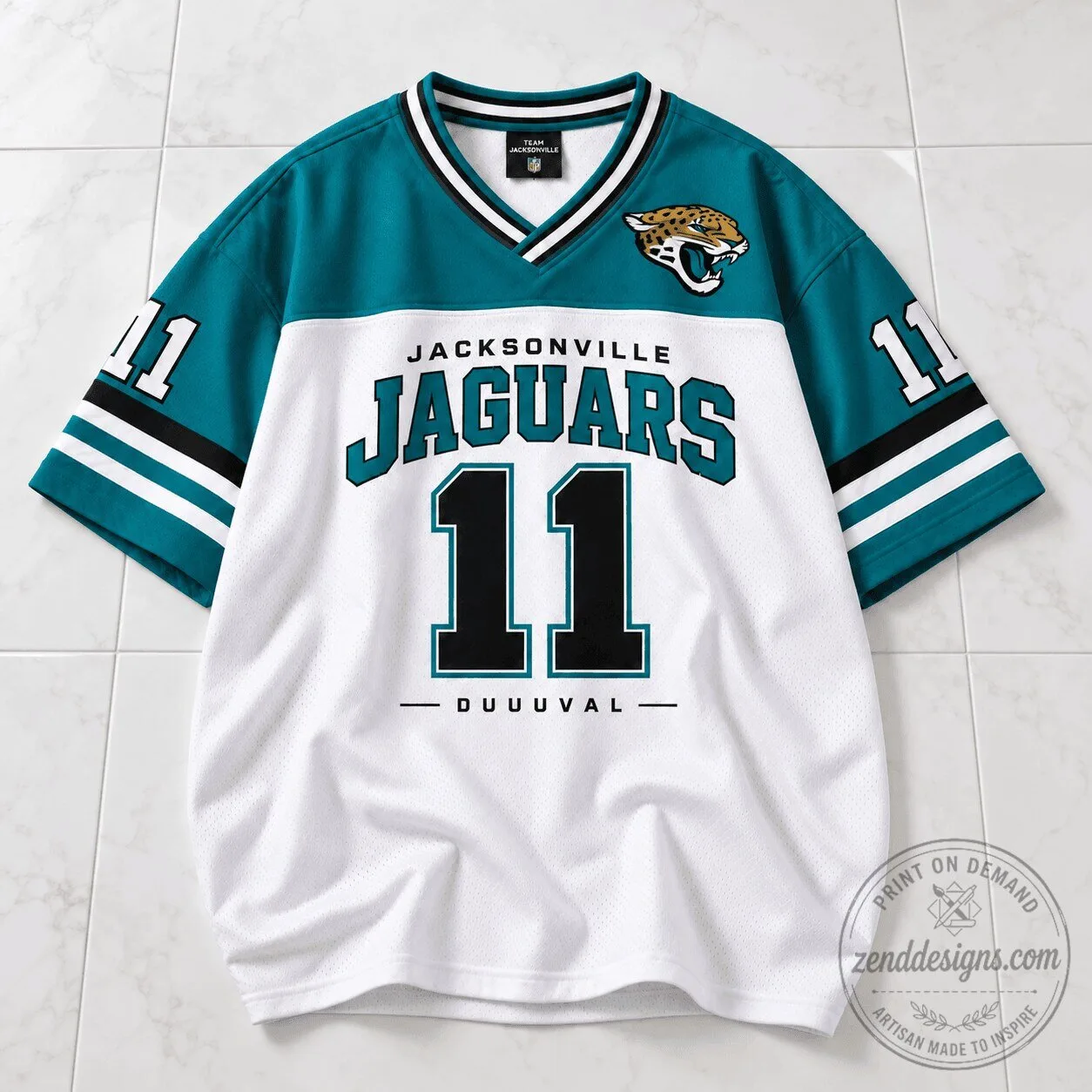 Jacksonville Jaguars NFL Football Team White and Teal Fan Jersey