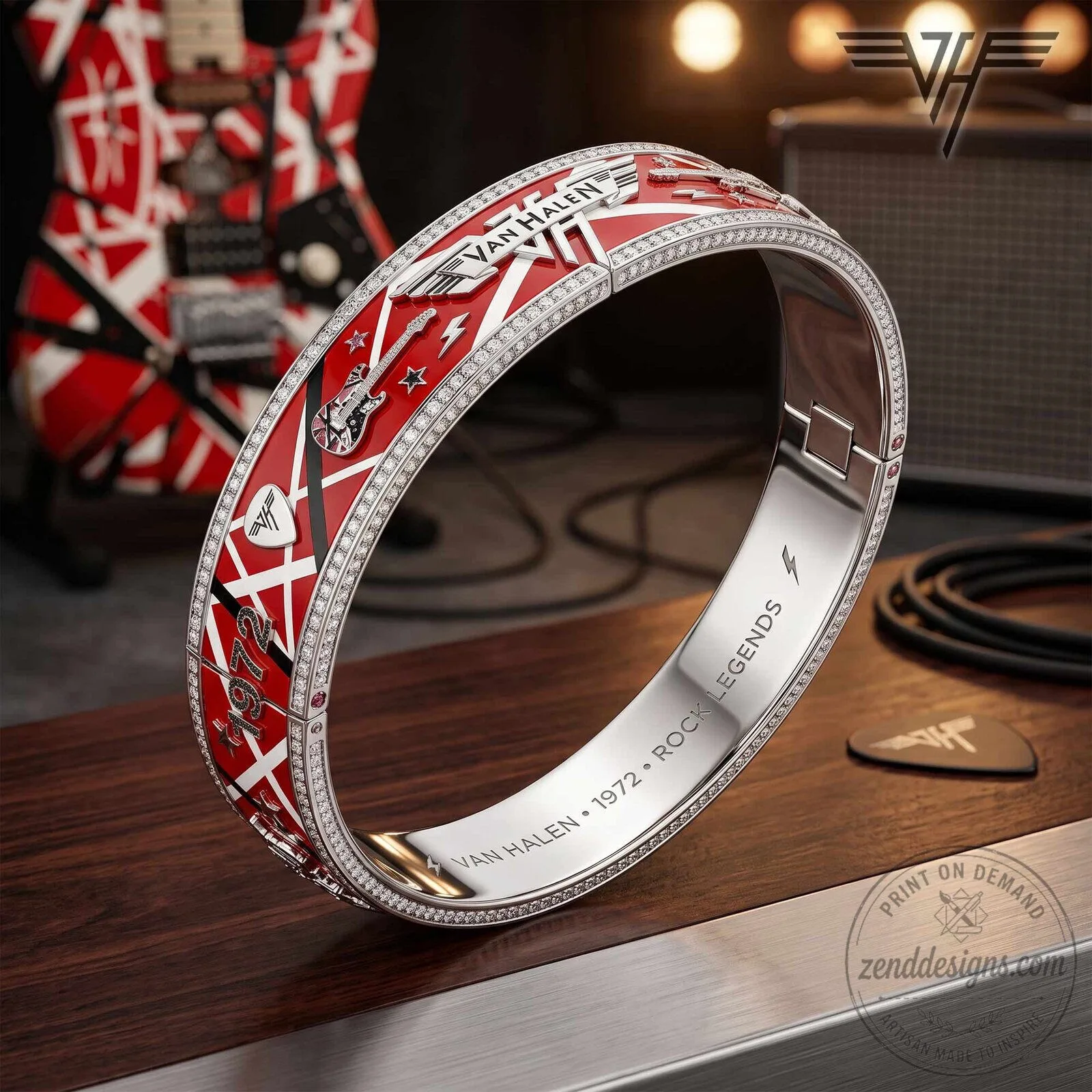 Van Halen Red Guitar Striped Rock Legends Commemorative Bracelet