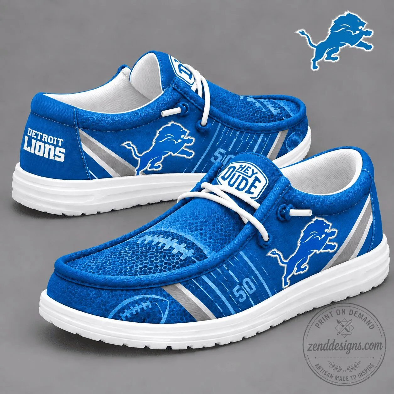Hey Dude Style Shoes in Blue Featuring Detroit Lions Football Team Logo 1 Hey Dude Style Shoes in Blue Featuring Detroit Lions Football Team Logo