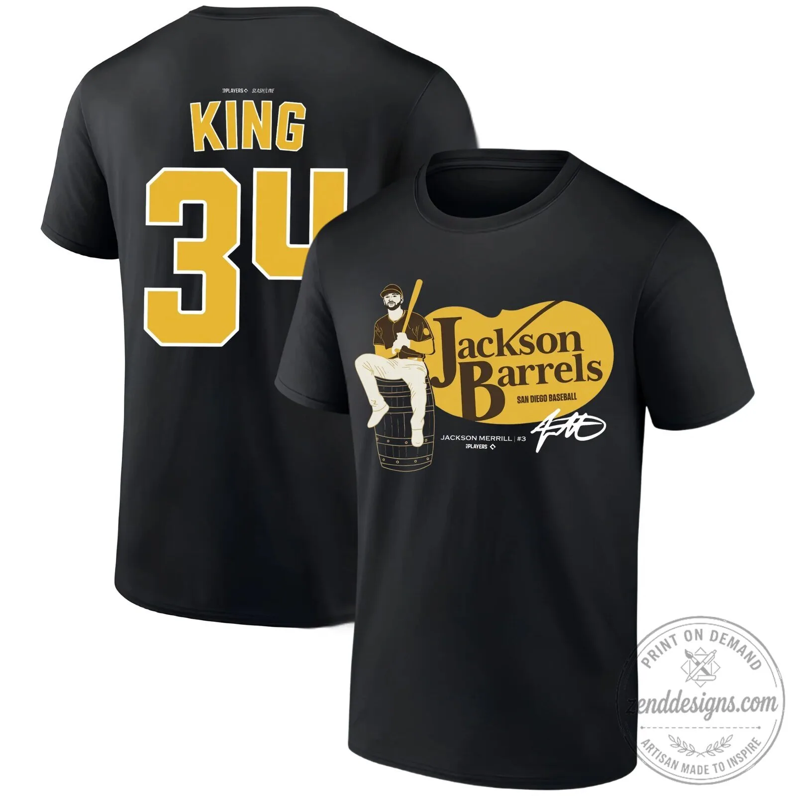 San Diego Baseball Jackson Merrill King 34 Black T-Shirt 5 San Diego Baseball Jackson Merrill King 34 Black T-Shirt