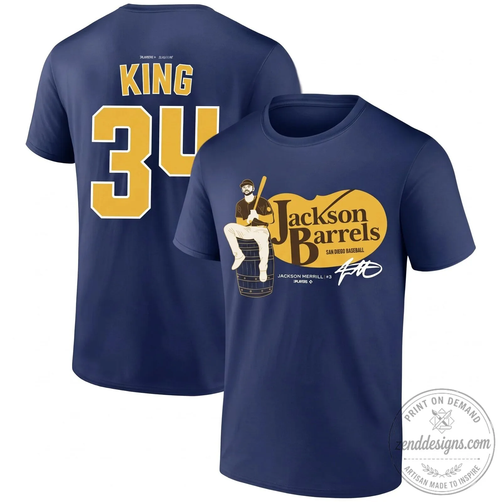 San Diego Baseball Jackson Merrill King 34 Black T-Shirt 6 San Diego Baseball Jackson Merrill King 34 Black T-Shirt