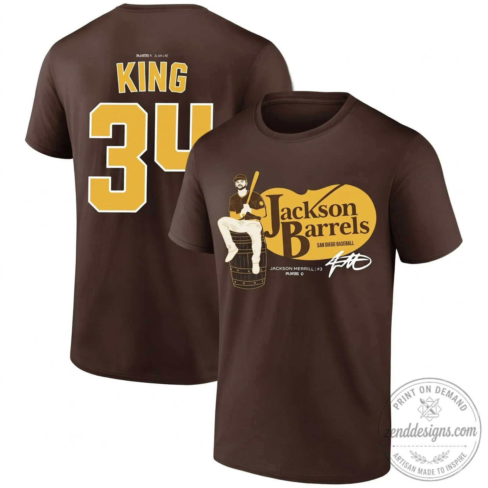 San Diego Baseball Jackson Merrill King 34 Black T-Shirt 7 San Diego Baseball Jackson Merrill King 34 Black T-Shirt
