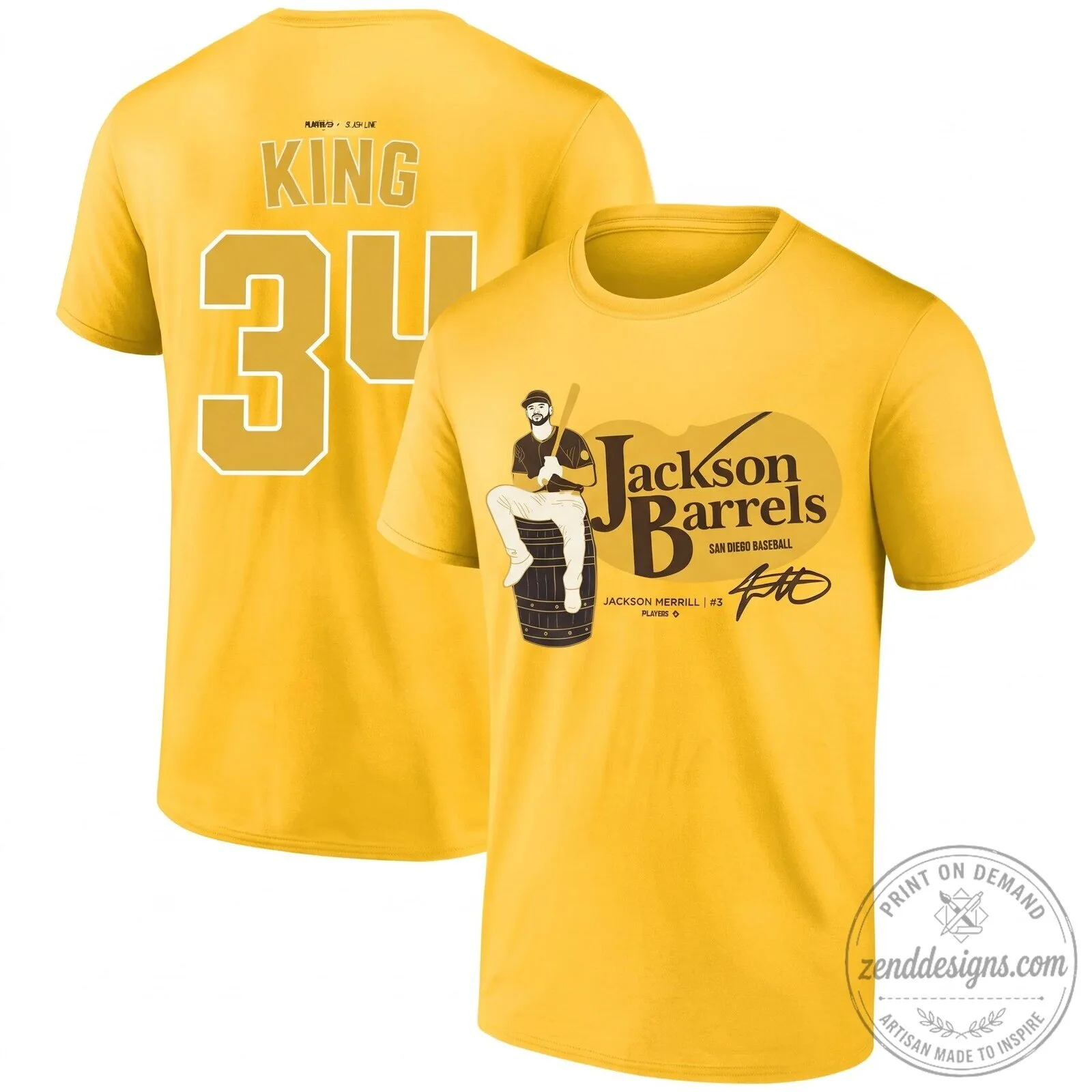 San Diego Baseball Jackson Merrill King 34 Black T-Shirt 8 San Diego Baseball Jackson Merrill King 34 Black T-Shirt