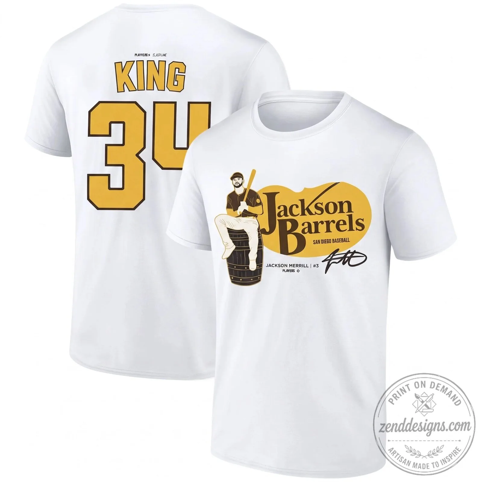 San Diego Baseball Jackson Merrill King 34 Black T-Shirt 9 San Diego Baseball Jackson Merrill King 34 Black T-Shirt