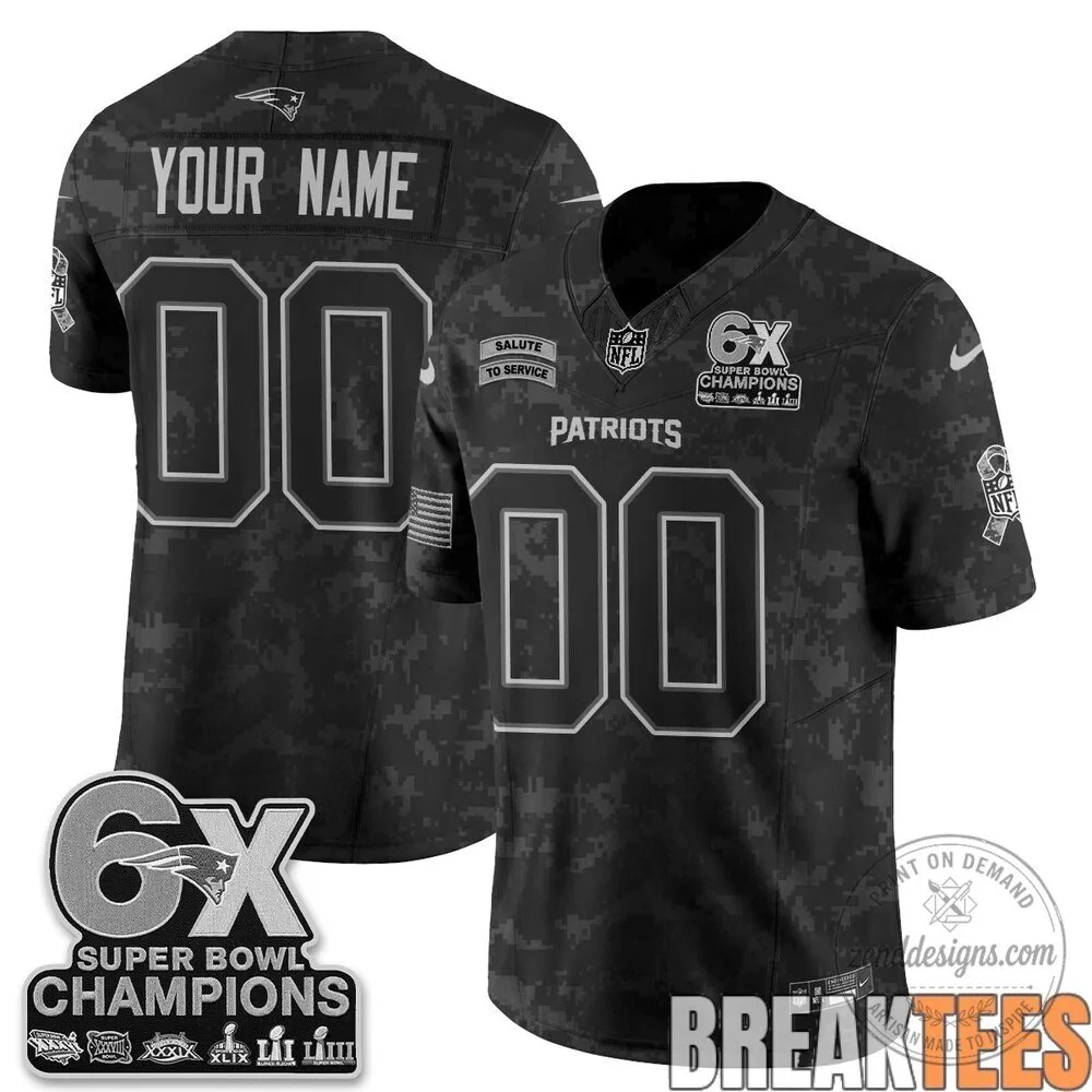New England Patriots 6X Super Bowl Champions Salute To Service Football Jersey 6 New England Patriots 6X Super Bowl Champions Salute To Service Football Jersey