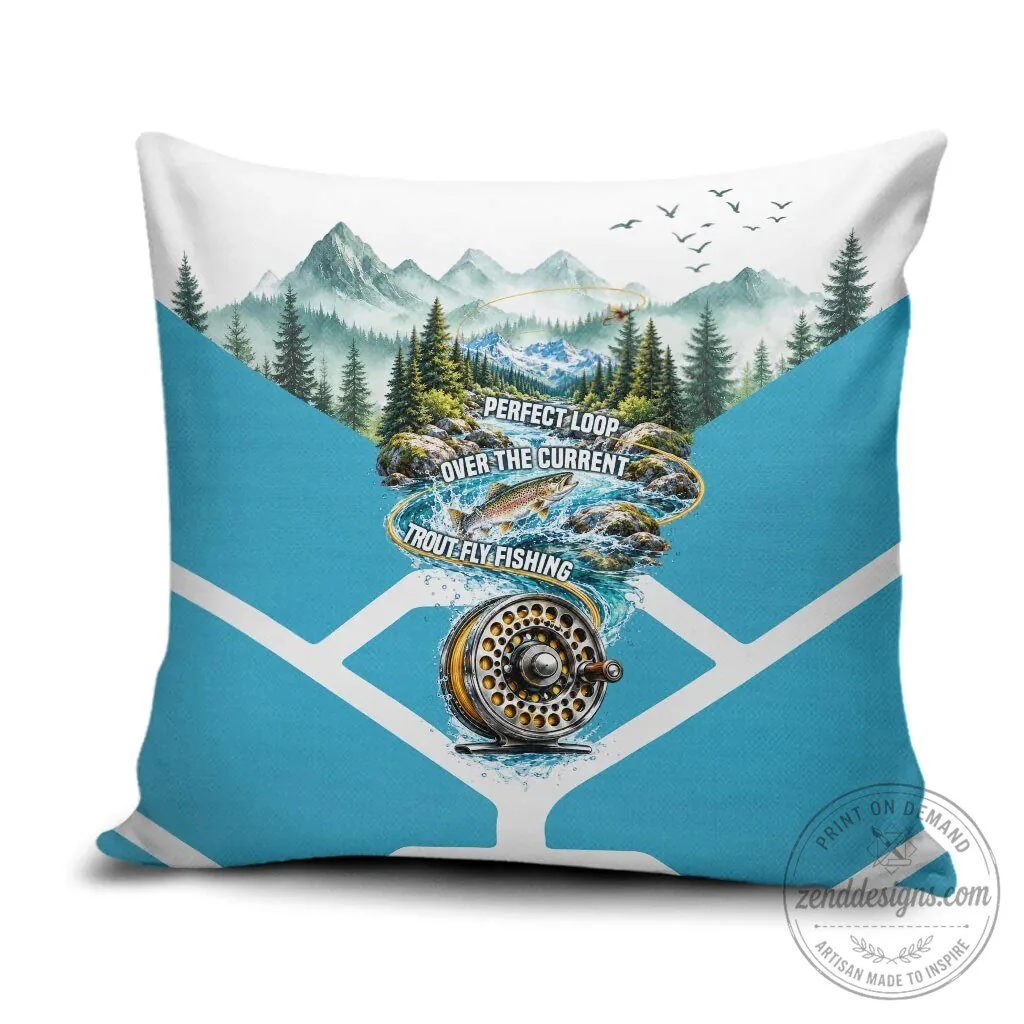 Trout Fly Fishing Perfect Loop Over The Current Mountain Stream Pillow