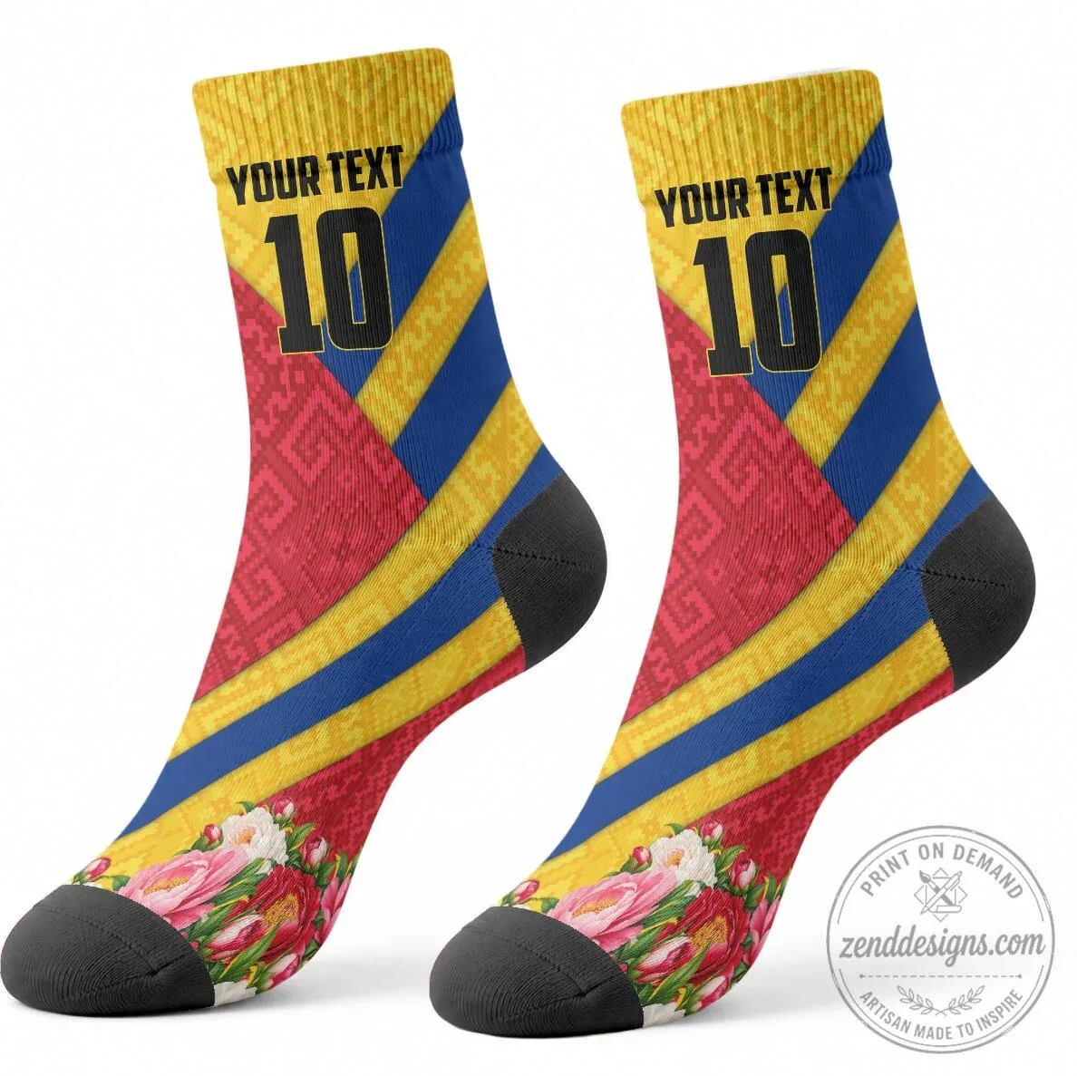 Personalized Romania Lynx And Decebalus Rex Crew Socks Traditional Folk Pattern With Peony Floral Motifs 6 Personalized Romania Lynx And Decebalus Rex Crew Socks Traditional Folk Pattern With Peony Floral Motifs