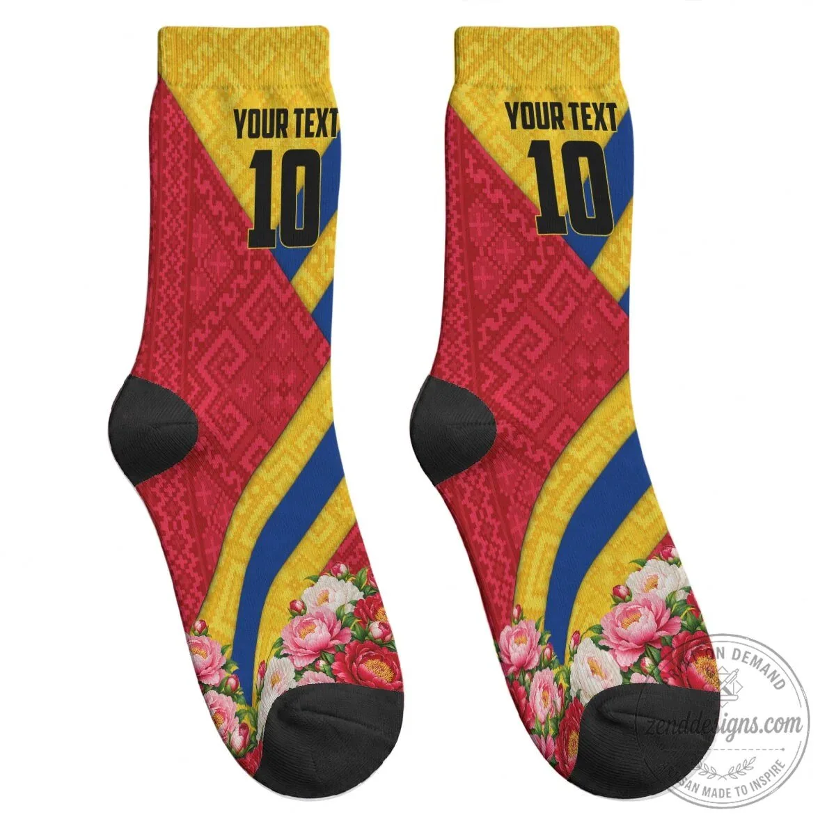 Personalized Romania Lynx And Decebalus Rex Crew Socks Traditional Folk Pattern With Peony Floral Motifs 7 Personalized Romania Lynx And Decebalus Rex Crew Socks Traditional Folk Pattern With Peony Floral Motifs