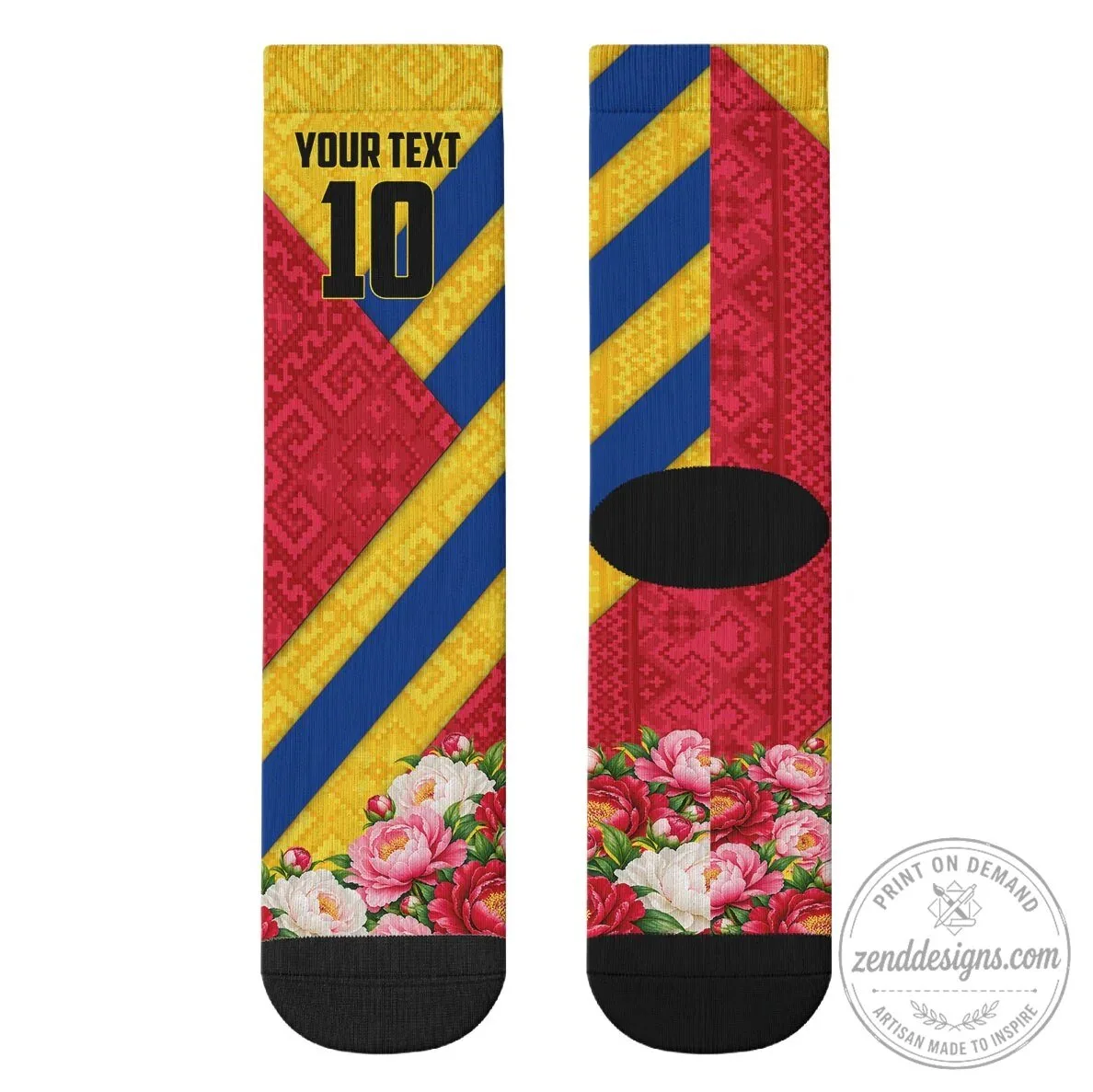 Personalized Romania Lynx And Decebalus Rex Crew Socks Traditional Folk Pattern With Peony Floral Motifs 9 Personalized Romania Lynx And Decebalus Rex Crew Socks Traditional Folk Pattern With Peony Floral Motifs