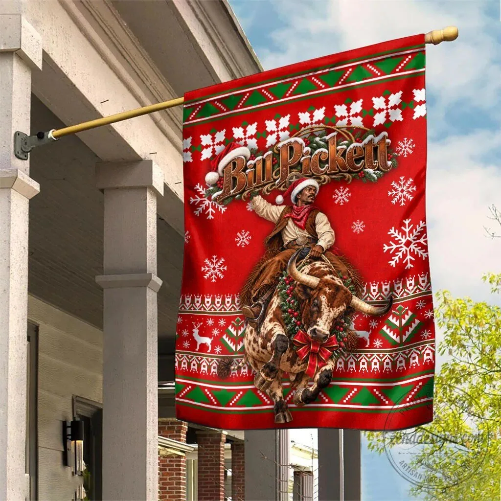 Bill Pickett Christmas Cowboy Rodeo Bull Rider Ugly Sweater Pattern Flag