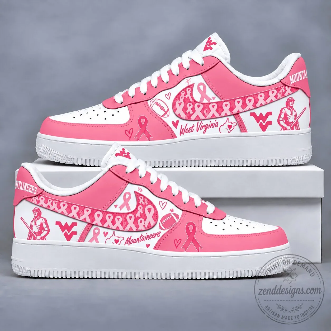 West Virginia Mountaineers Breast Cancer Awareness Pink Sneakers