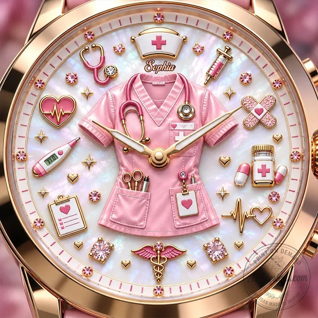 Personalized Nurse Life Custom Name Pink Medical Theme Women's Wrist Watch 10 Personalized Nurse Life Custom Name Pink Medical Theme Women
