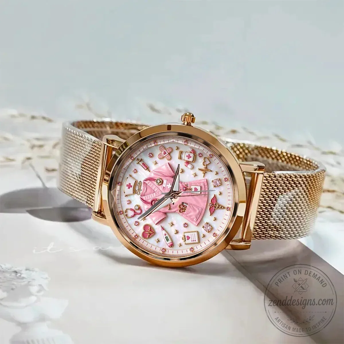 Personalized Nurse Life Custom Name Pink Medical Theme Women's Wrist Watch 12 Personalized Nurse Life Custom Name Pink Medical Theme Women