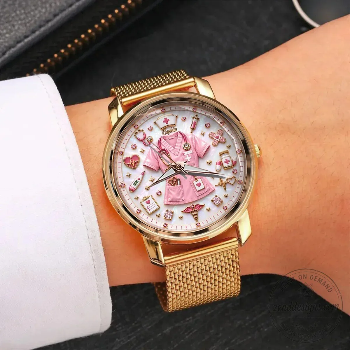 Personalized Nurse Life Custom Name Pink Medical Theme Women's Wrist Watch 13 Personalized Nurse Life Custom Name Pink Medical Theme Women