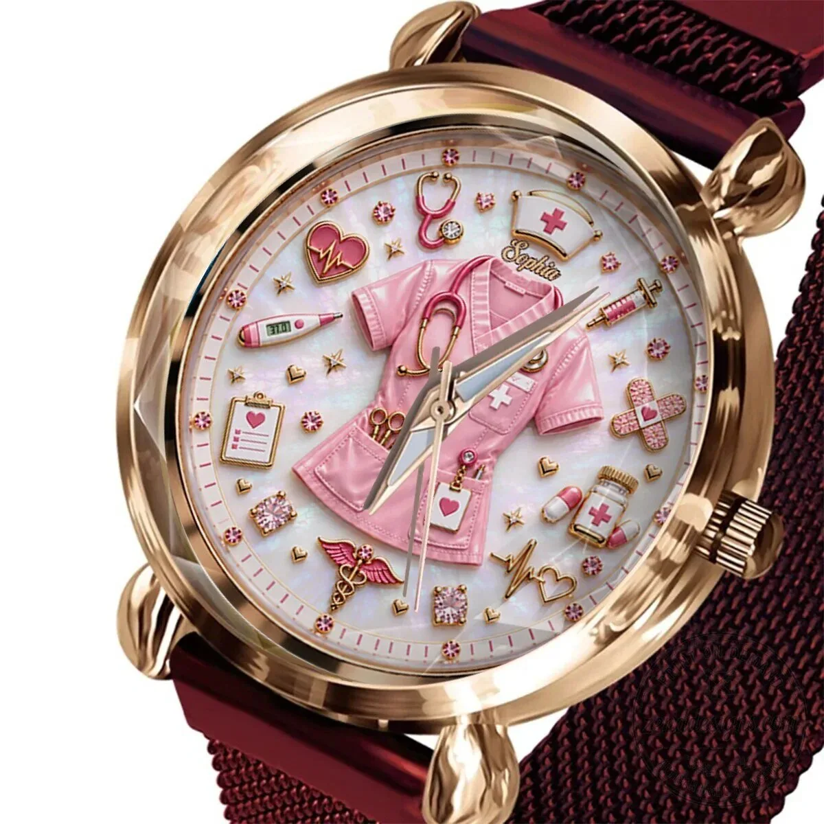 Personalized Nurse Life Custom Name Pink Medical Theme Women's Wrist Watch 15 Personalized Nurse Life Custom Name Pink Medical Theme Women