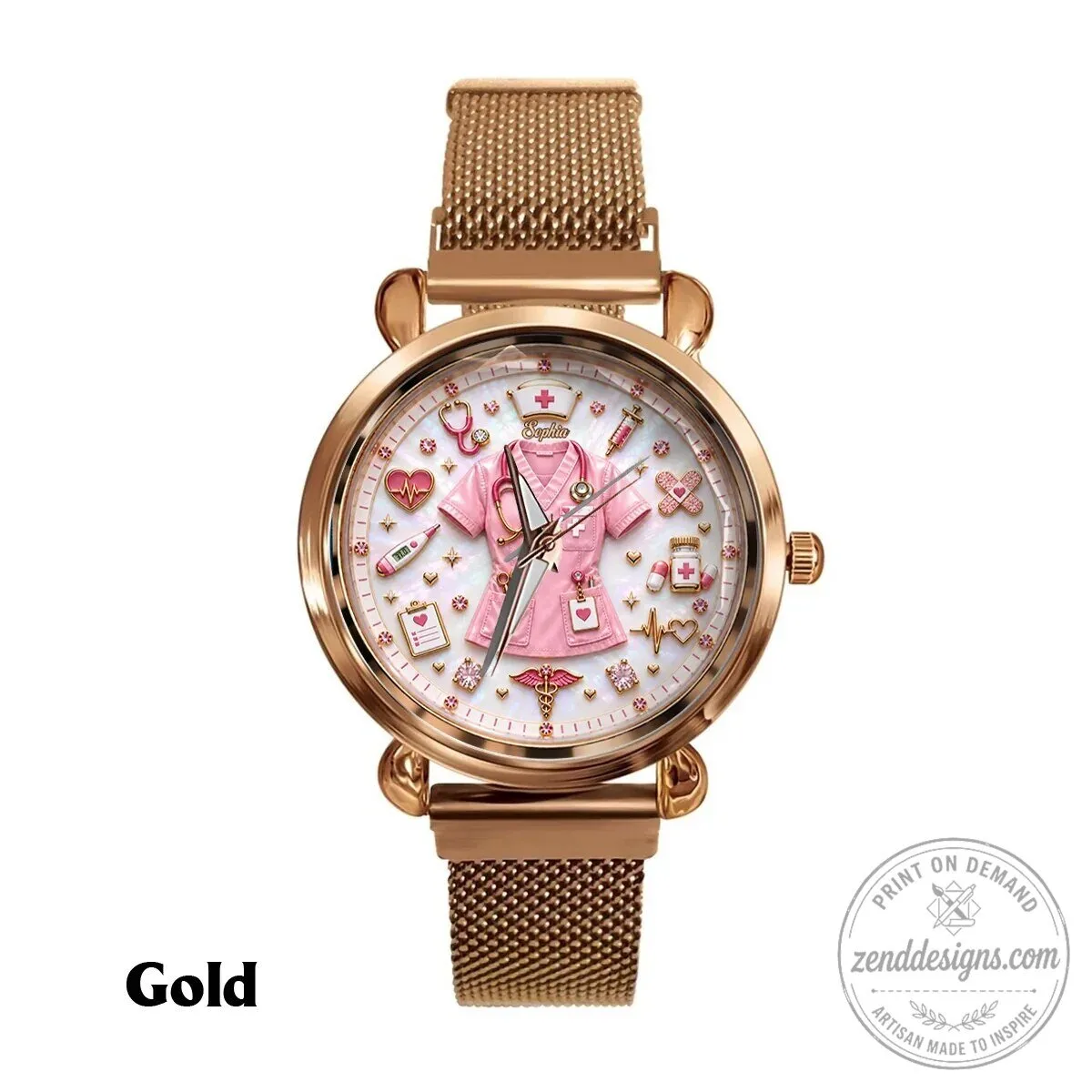 Personalized Nurse Life Custom Name Pink Medical Theme Women's Wrist Watch 16 Personalized Nurse Life Custom Name Pink Medical Theme Women