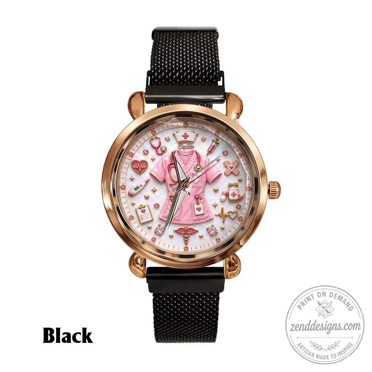 Personalized Nurse Life Custom Name Pink Medical Theme Women's Wrist Watch 17 Personalized Nurse Life Custom Name Pink Medical Theme Women