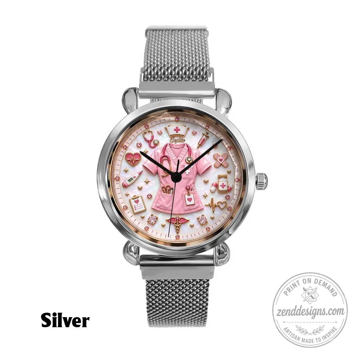 Personalized Nurse Life Custom Name Pink Medical Theme Women's Wrist Watch 18 Personalized Nurse Life Custom Name Pink Medical Theme Women