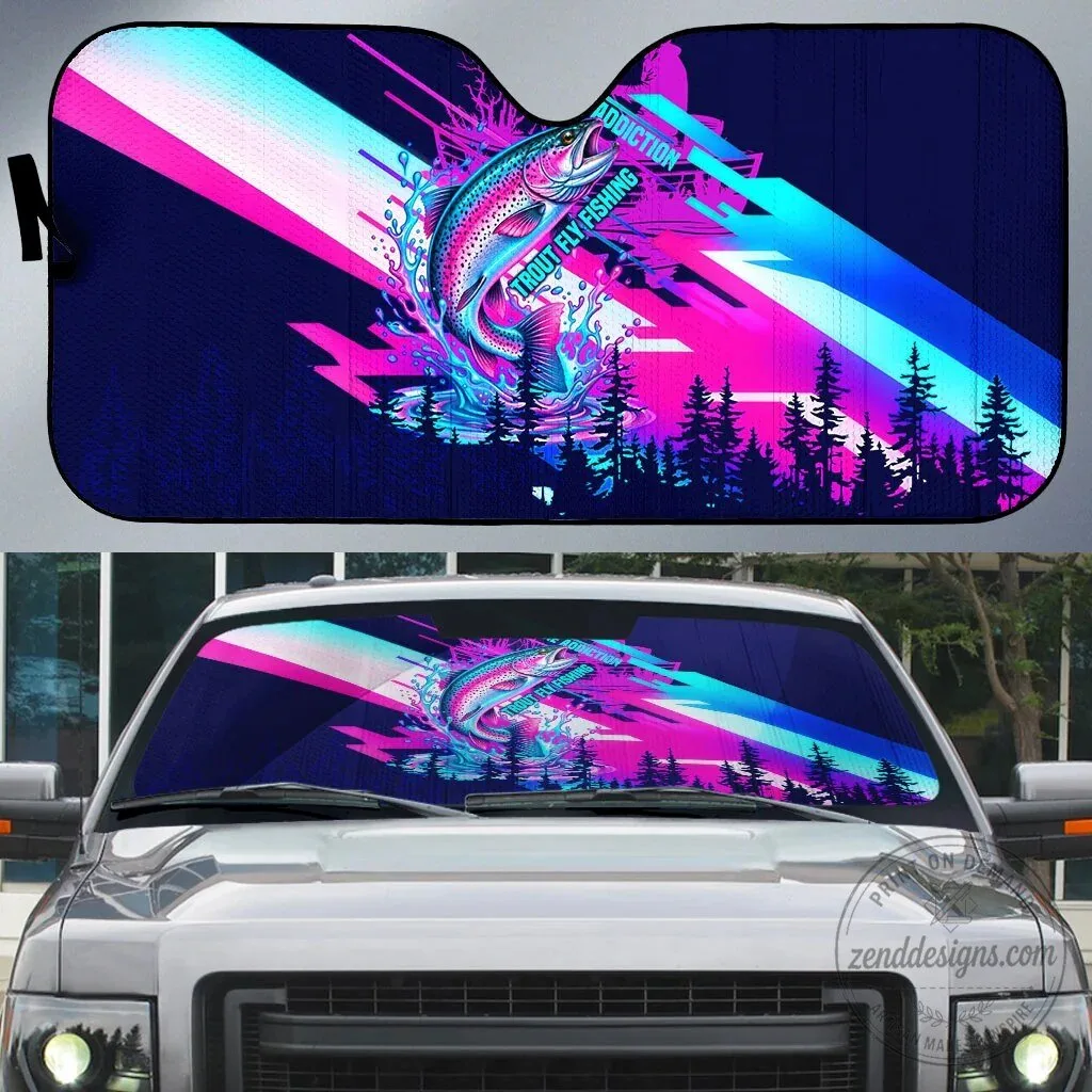 Trout Fly Fishing Addiction Car Sun Shade Neon Cyberpunk Abstract Rainbow Trout Fisherman 4 Trout Fly Fishing Addiction Car Sun Shade Neon Cyberpunk Abstract Rainbow Trout Fisherman