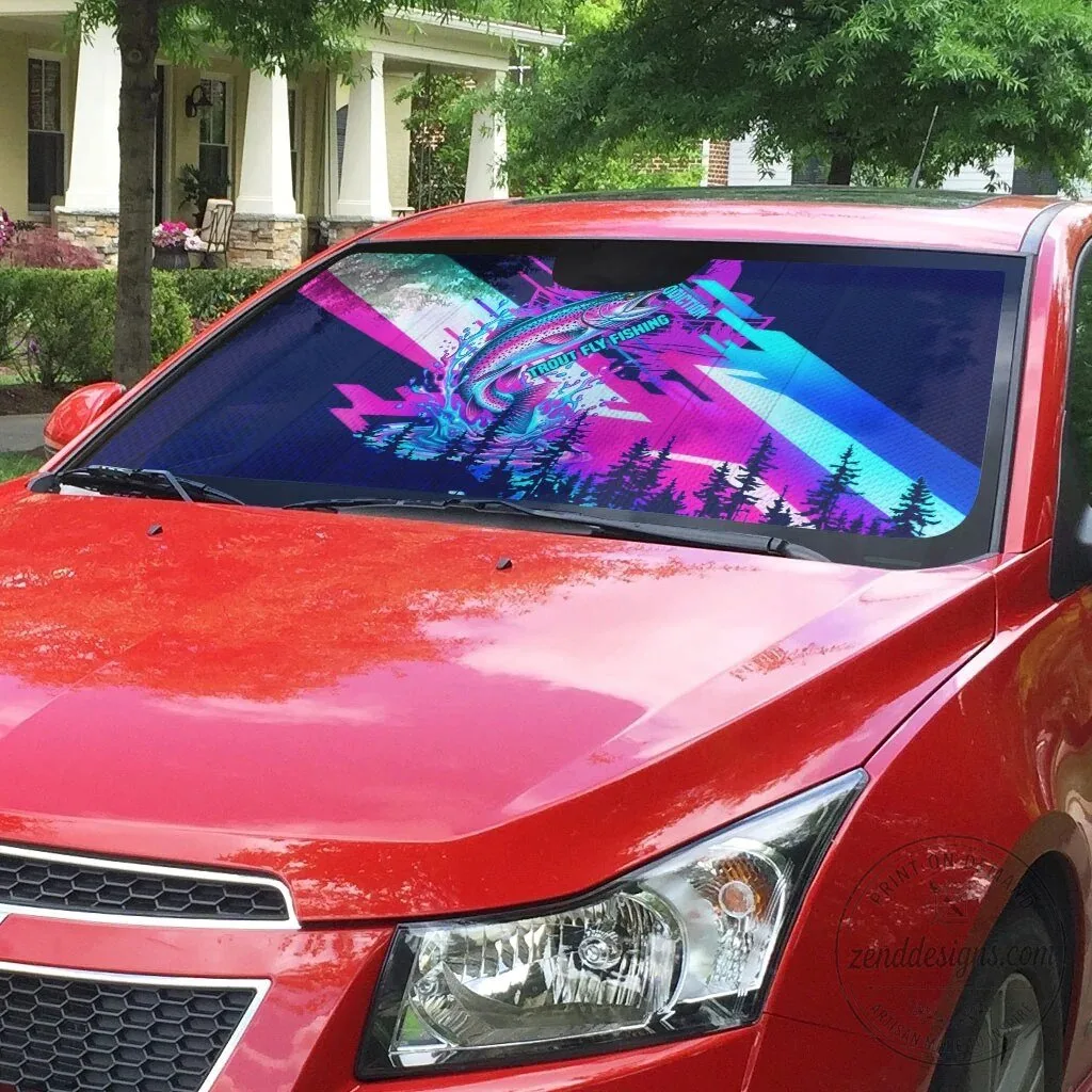 Trout Fly Fishing Addiction Car Sun Shade Neon Cyberpunk Abstract Rainbow Trout Fisherman 6 Trout Fly Fishing Addiction Car Sun Shade Neon Cyberpunk Abstract Rainbow Trout Fisherman