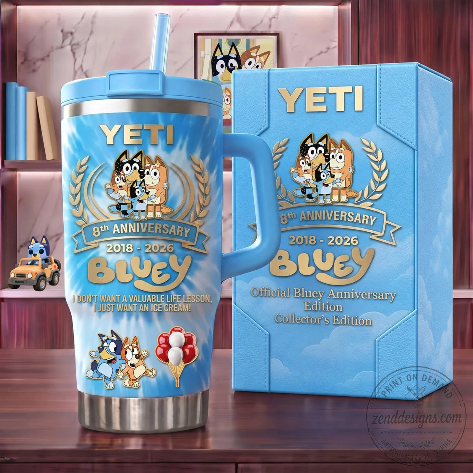 Yeti Tumbler with Handle and Straw - 8th Anniversary Edition of Bluey
