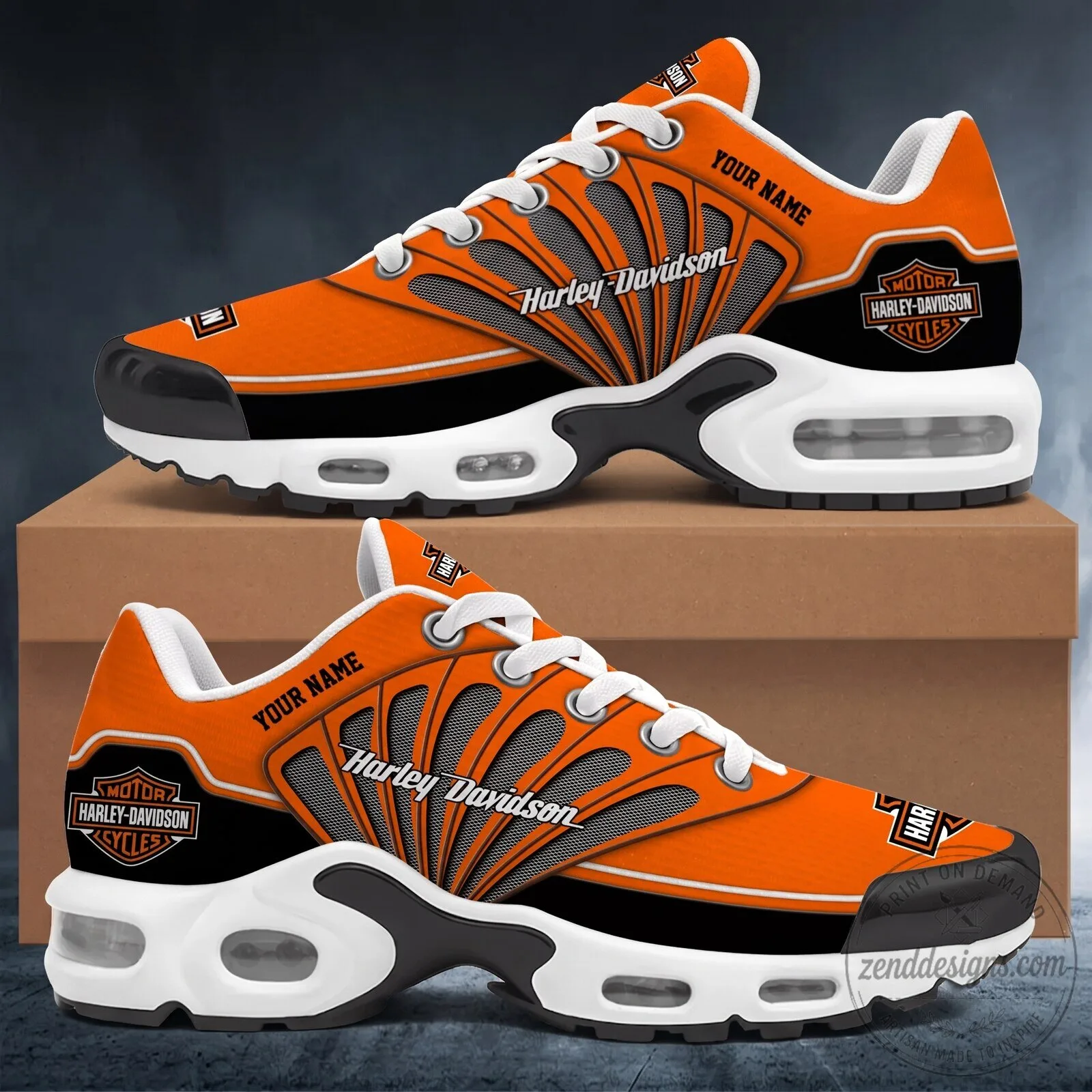 Harley-Davidson Custom Name Orange Black Motorcycle Logo Running Shoes 9 Harley-Davidson Custom Name Orange Black Motorcycle Logo Running Shoes
