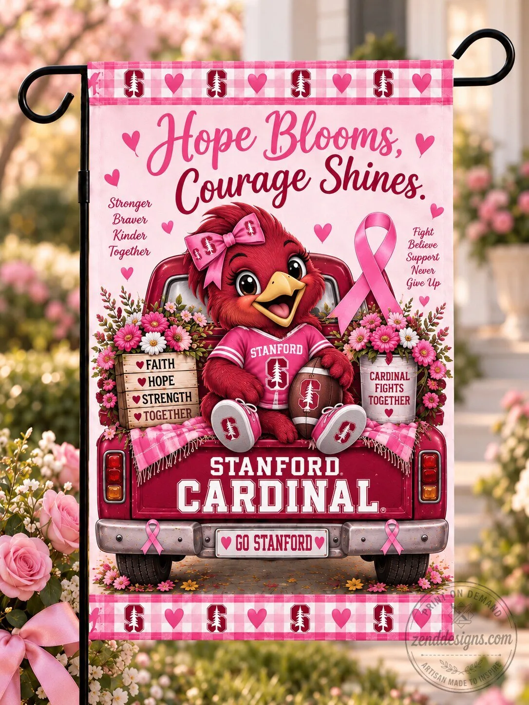 Stanford Cardinal Breast Cancer Awareness Hope Blooms Courage Shines Flag