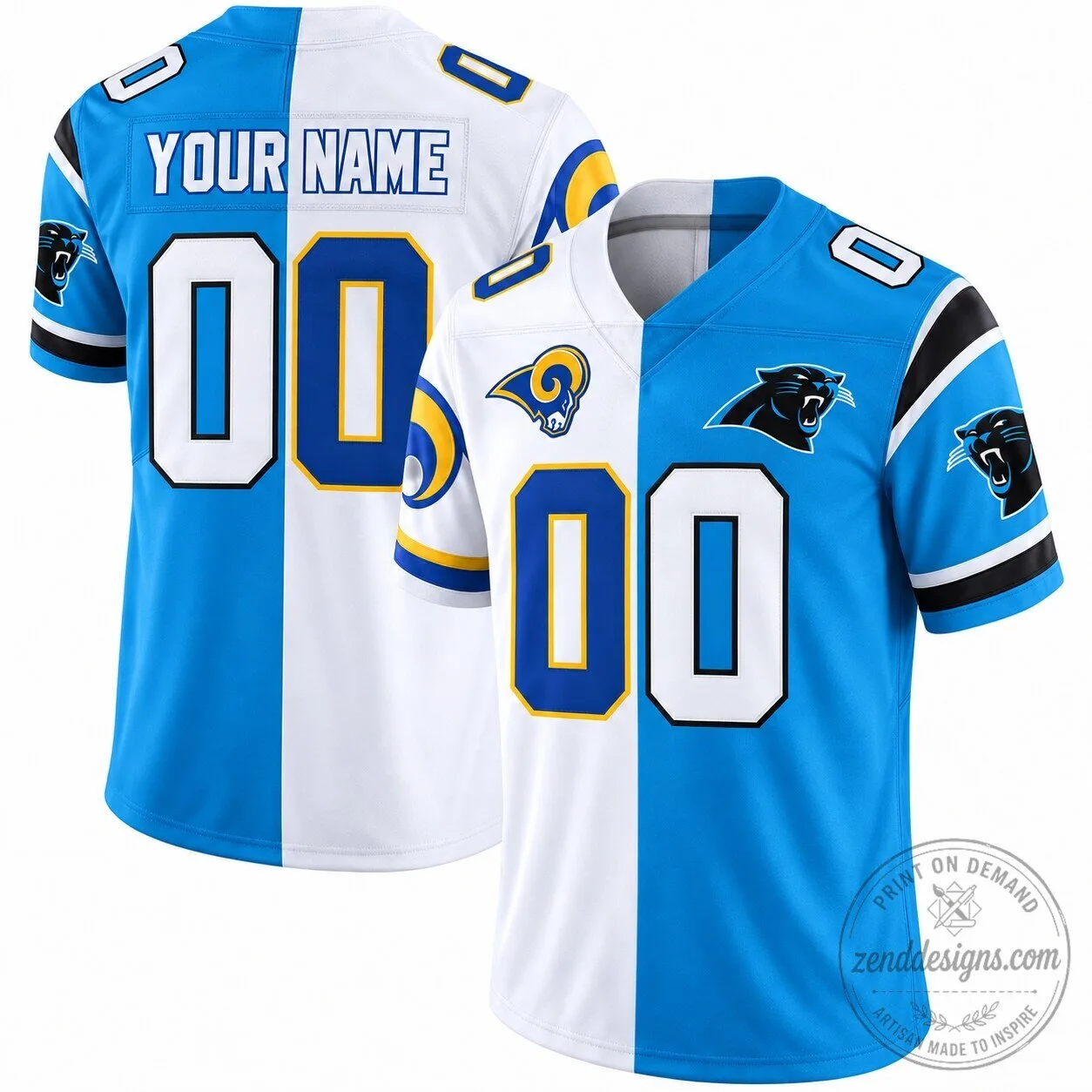 Los Angeles Rams Carolina Panthers Split Custom Football Jersey