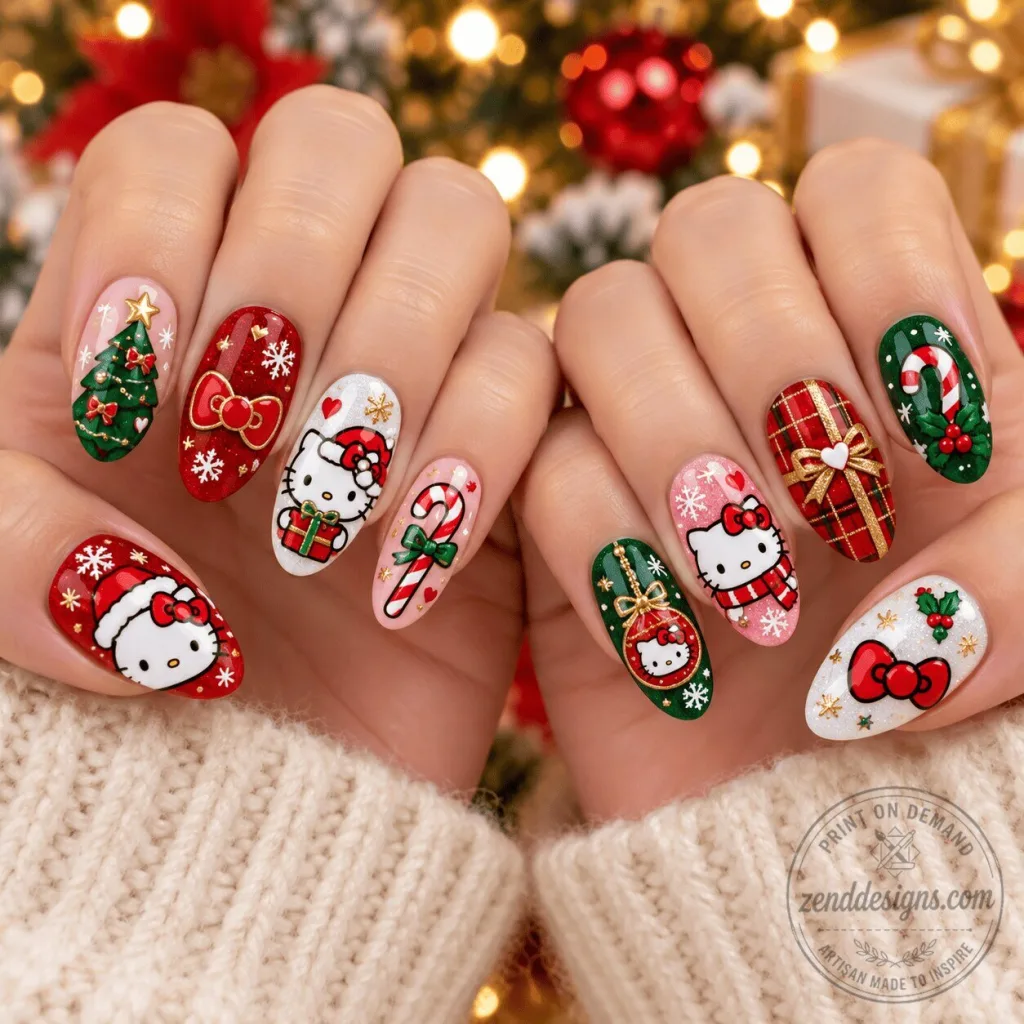 Hello Kitty Christmas Holiday Cheer Press On Nails Set for Sanrio Fans Hello Kitty Christmas Holiday Cheer Press On Nails Set for Sanrio Fans