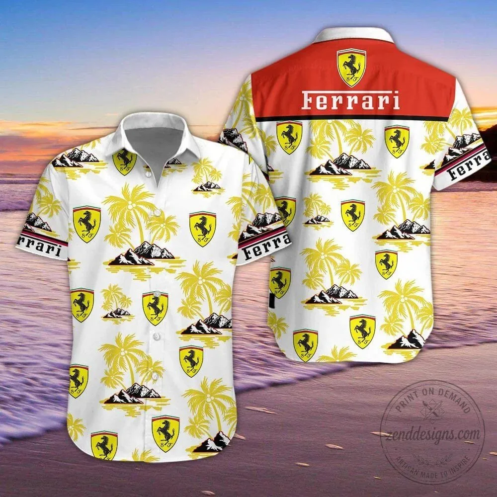 Ferrari Formula 1 Racing Team Logo White Tropical Hawaiian Shirt