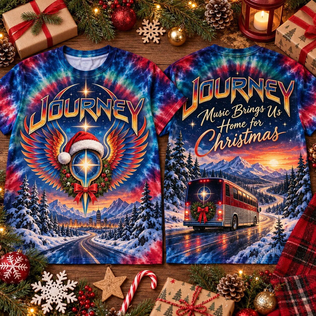 Journey Music Brings Us Home for Christmas Tie-Dye Holiday T-Shirt
