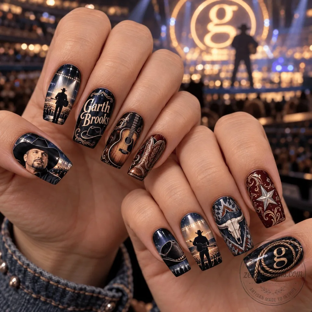 Garth Brooks Country Music Cowboy Style Press-On Nails Set Garth Brooks Country Music Cowboy Style Press-On Nails Set