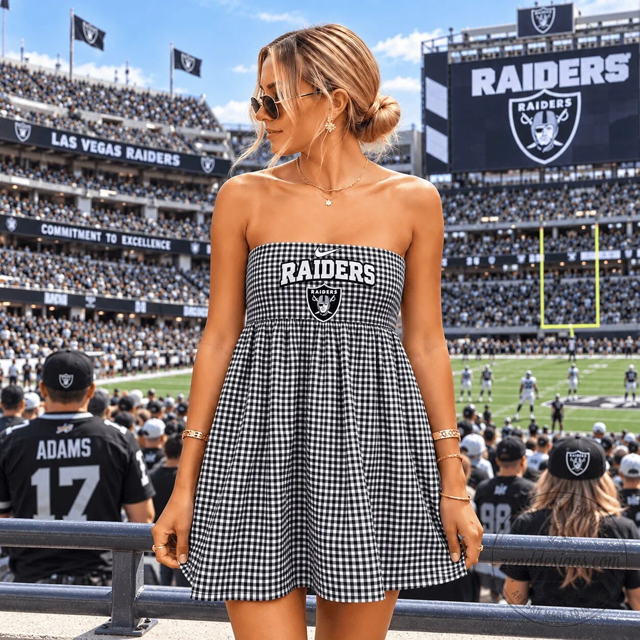 Las Vegas Raiders Gingham Strapless Mini Dress for Women, NFL Football Fan Apparel