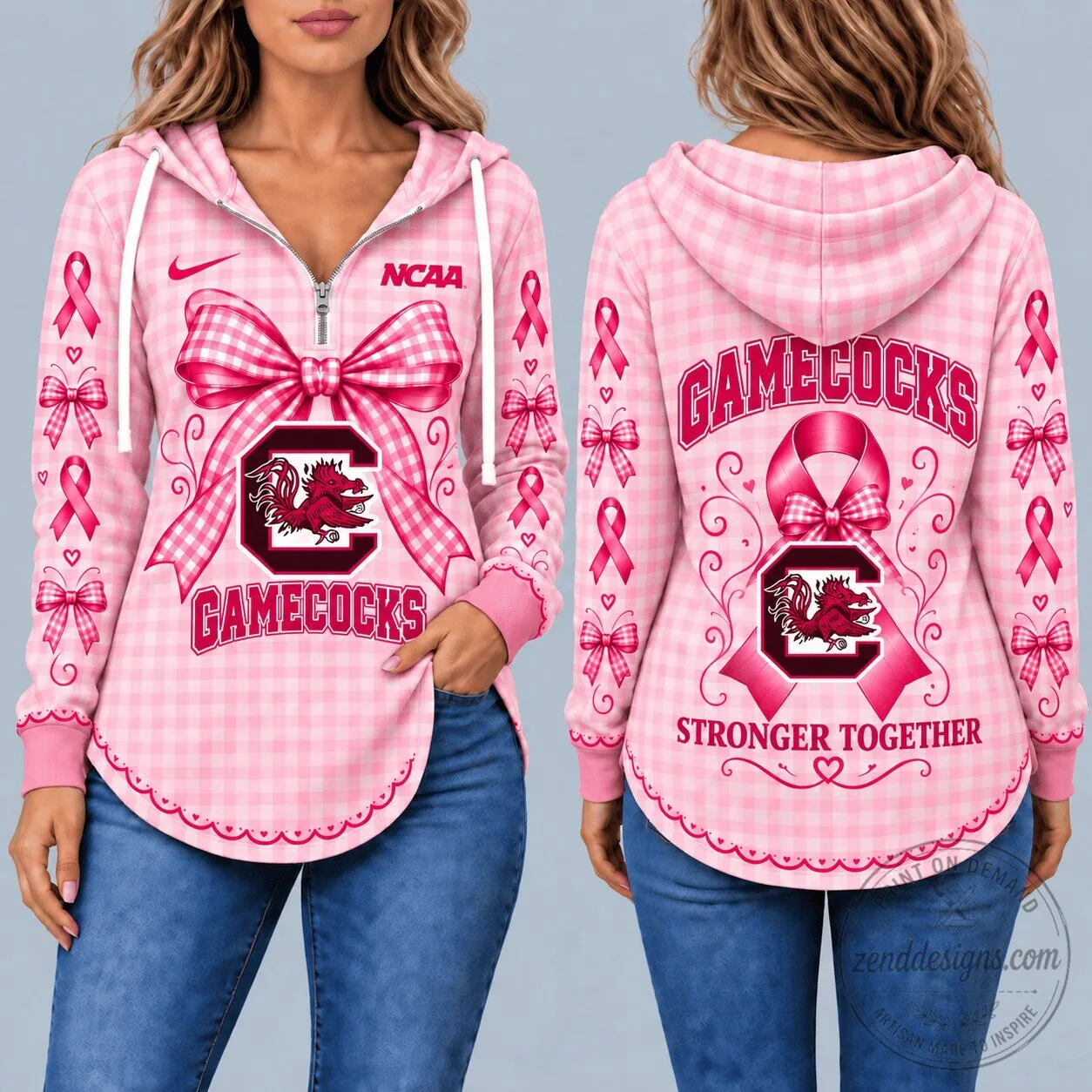 South Carolina Gamecocks Breast Cancer Awareness Pink Checkered Hoodie
