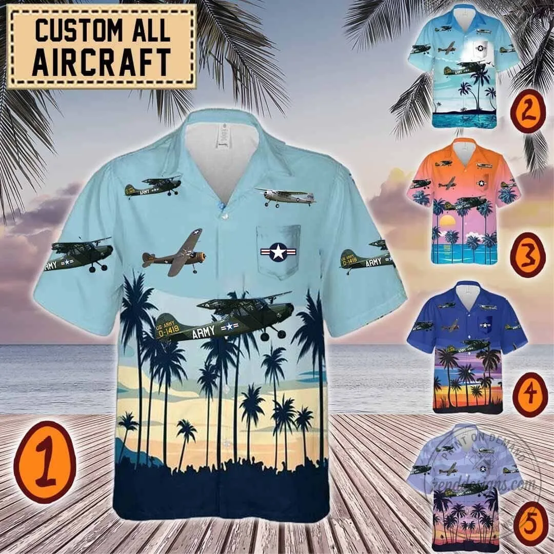 Cessna LC-126 Army Aircraft Palm Tree Sunset Hawaiian Shirt