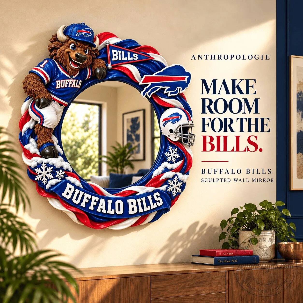 Buffalo Bills NFL Football Mascot Sculpted Wall Mirror Home Decor