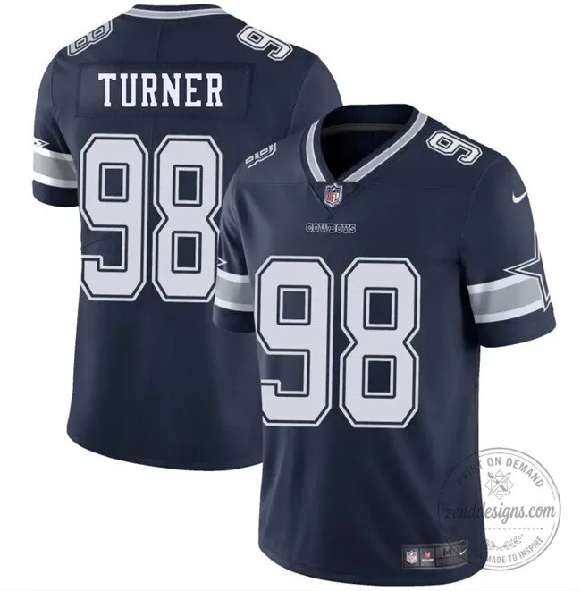 Dallas Cowboys Football Payton Turner Number 98 Navy Blue Game Jersey
