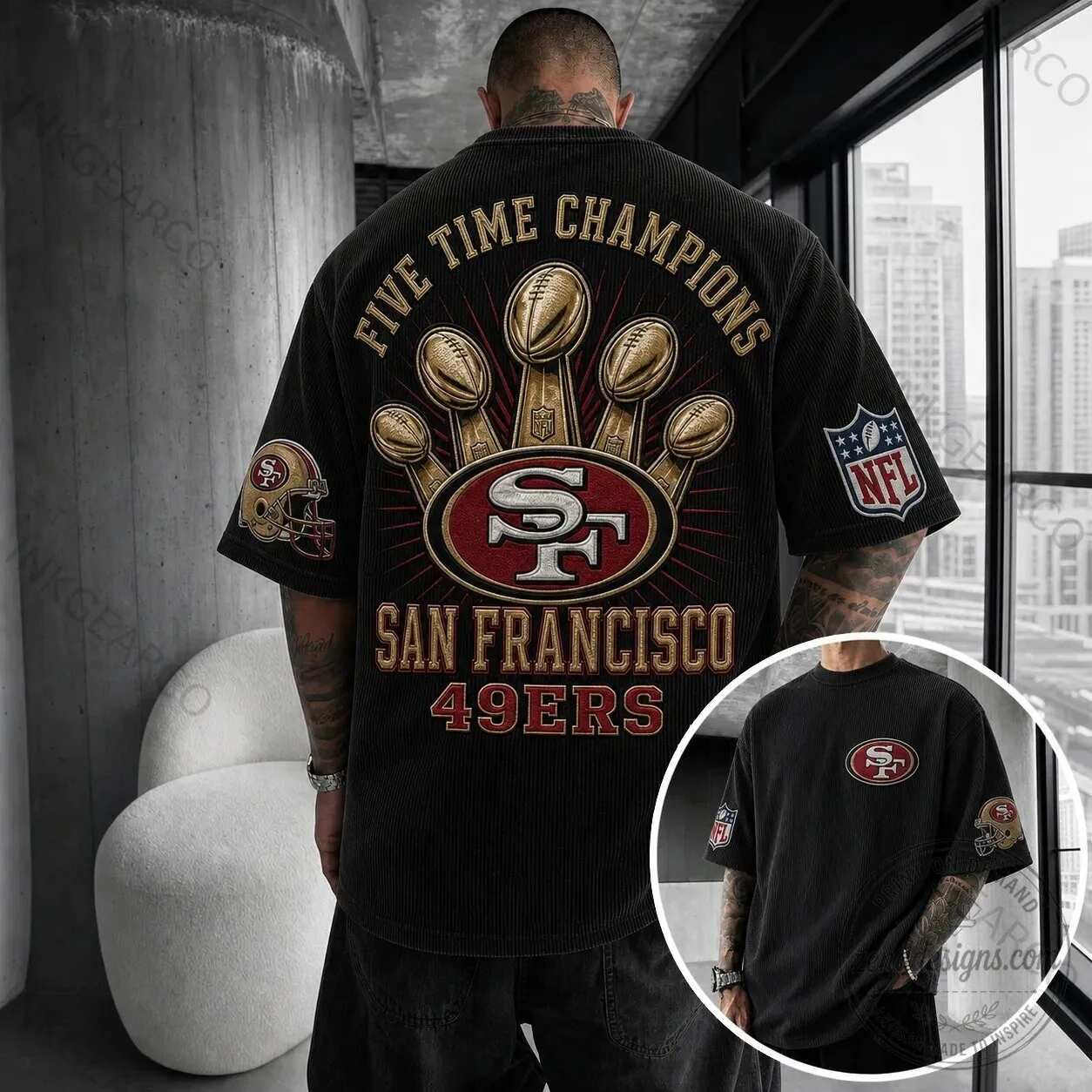 San Francisco 49ers Five Time Champions Corduroy Short Sleeve T-Shirt