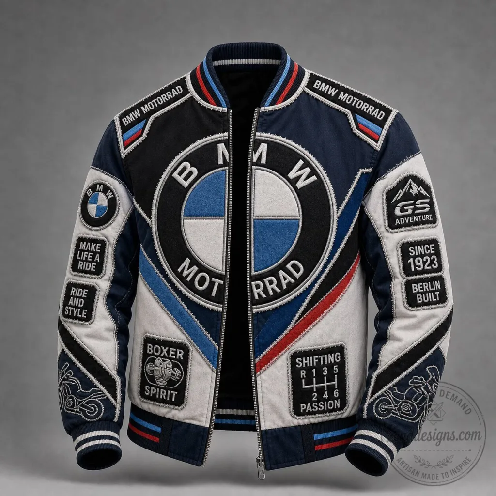BMW Motorrad Motorcycle Racing Bomber Jacket with Patches BMW Motorrad Motorcycle Racing Bomber Jacket with Patches