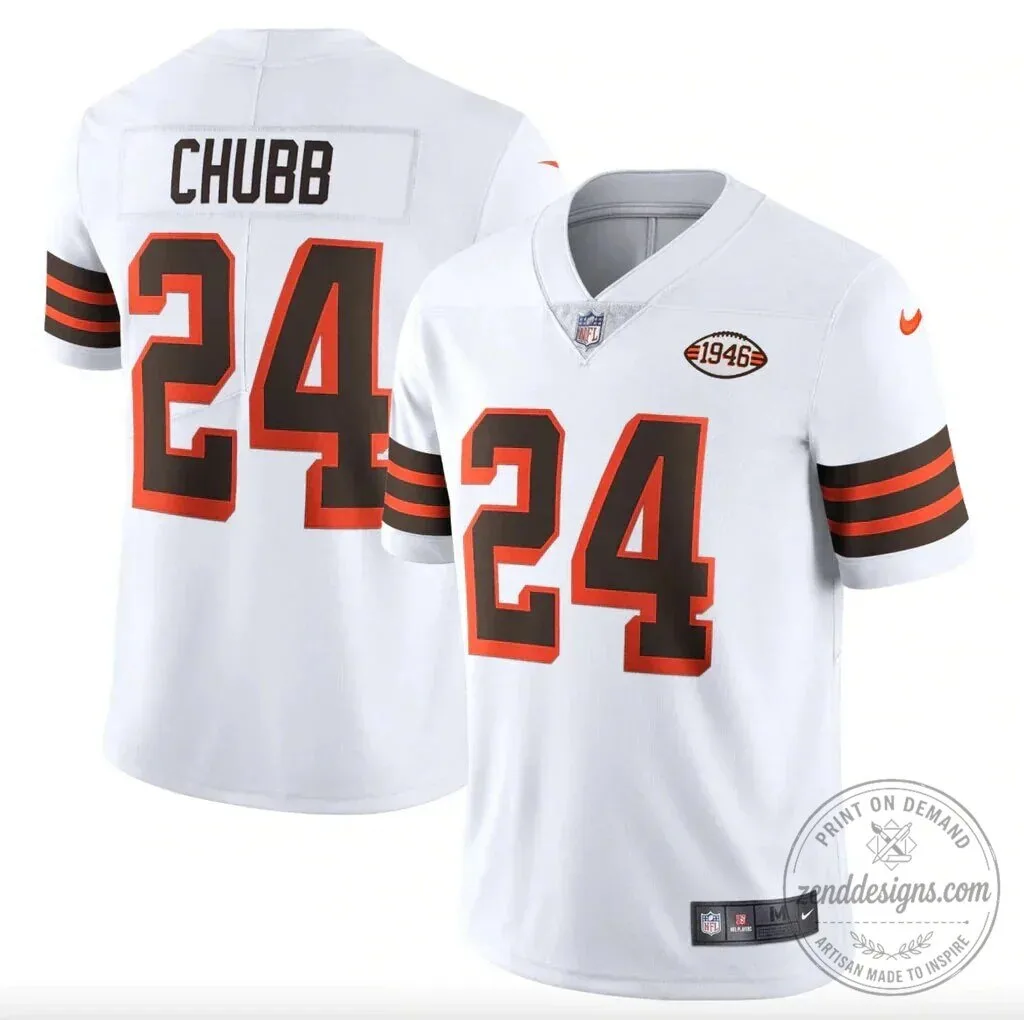 Nick Chubb Cleveland Browns White Football Jersey