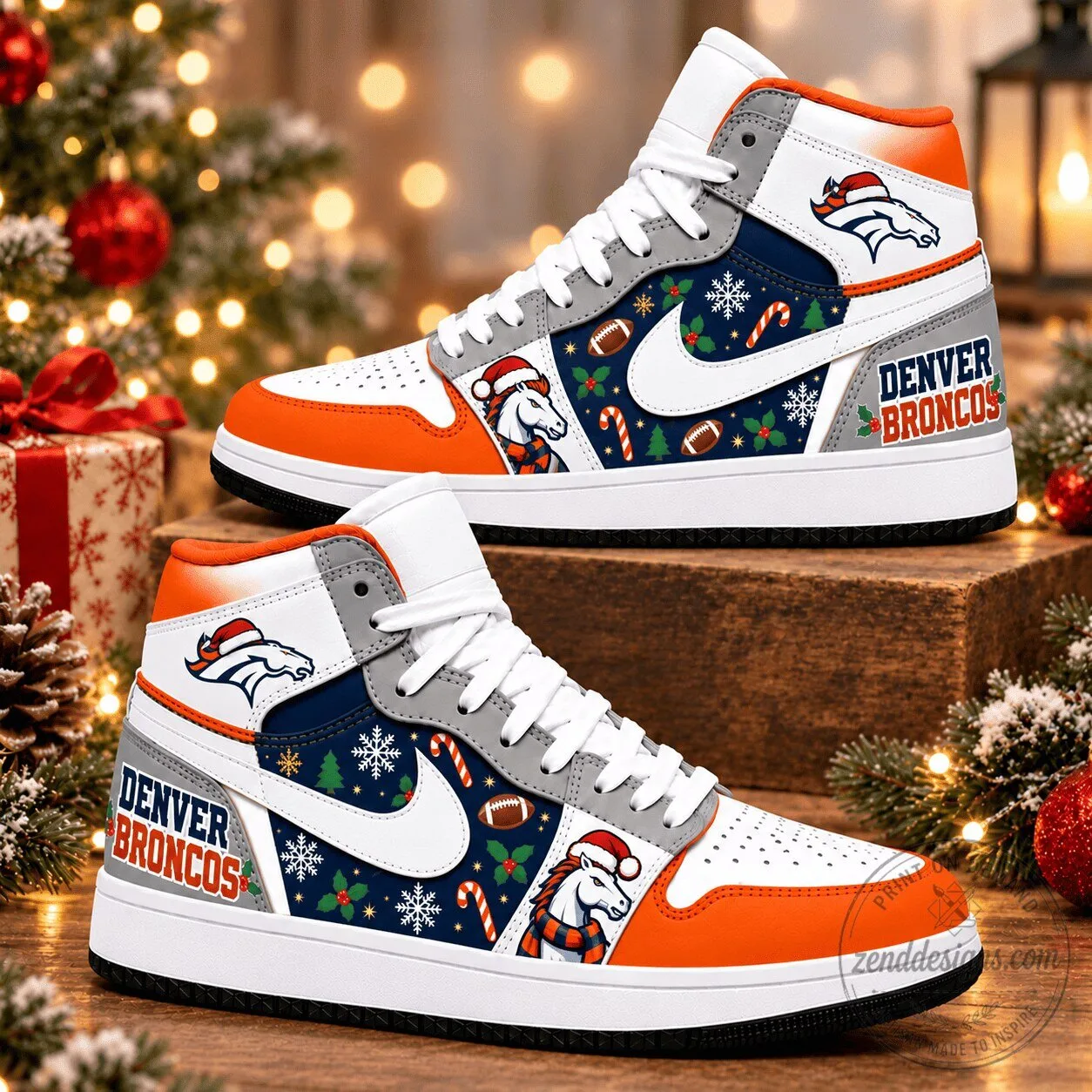 Denver Broncos Christmas Holiday Custom Design High Top Sneakers