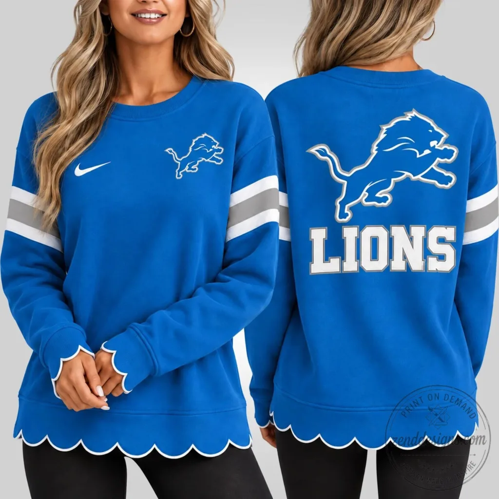 Detroit Lions Women's Scalloped Hem Graphic Crewneck Sweatshirt Detroit Lions Women's Scalloped Hem Graphic Crewneck Sweatshirt